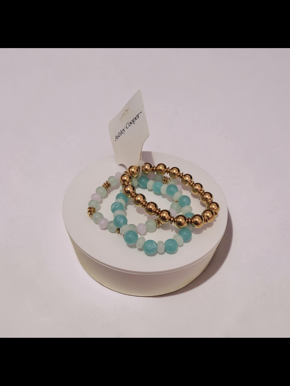 Ashley Cooper Aqua and Gold Beaded Bracelet Trio